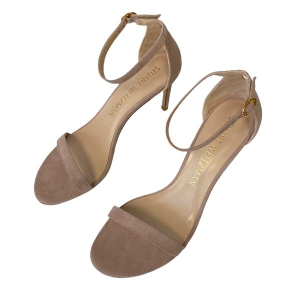 New Stuart Weitzman Nunaked Neutral Suede Classic Heel Sandals Size 10 - Picture 5 of 15